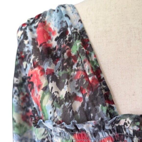 Cinq à Sept NWT Leigh Floral Print Ruffle Maxi Dress Size 4 Smocked Slit Sleeve - Picture 8 of 14